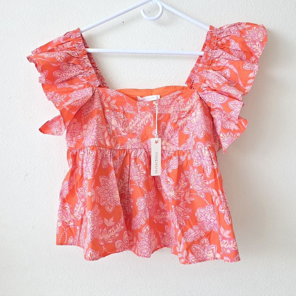 🚫SOLD🚫 NWT Olivaceous Floral Babydoll Top Ruffle Sleeves Cotton